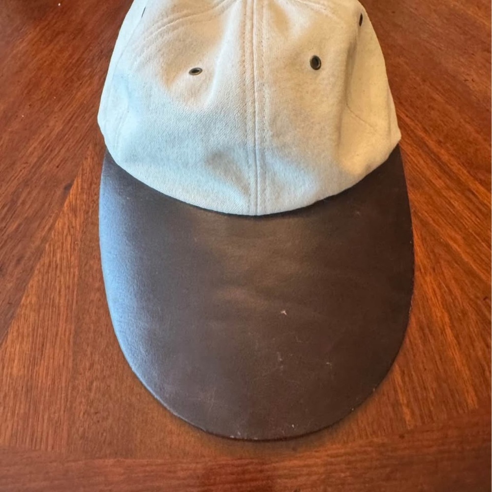 J. Peterman Cream and Brown Cap with Leather Brim